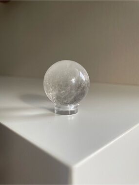 Clear Quartz Crystal Sphere on Acrylic Stand